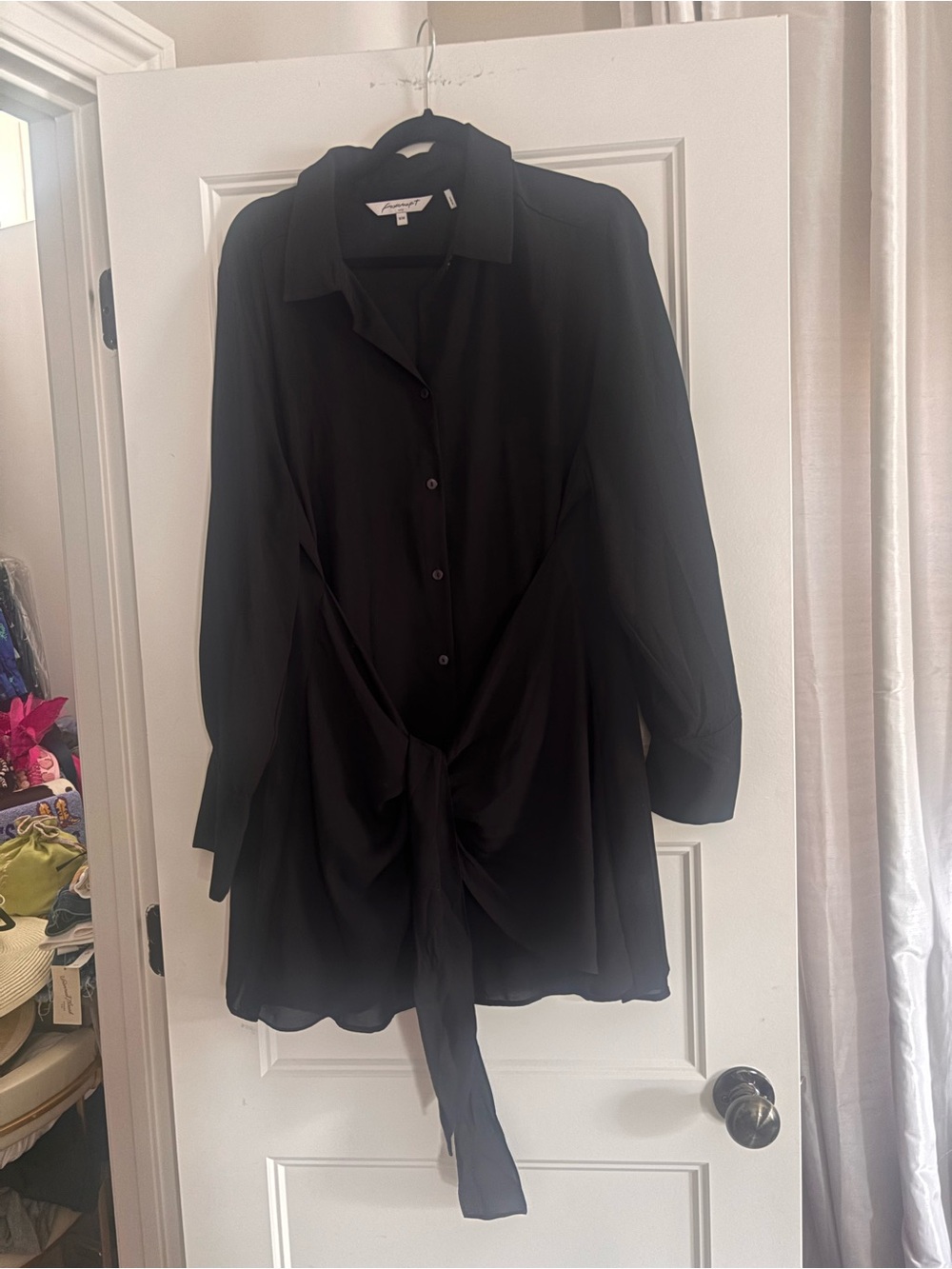 Foxcroft Black Tie-Front Button Down Shirt